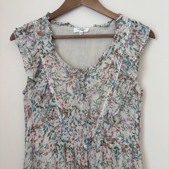 Caroll s'engage Parisian Chic Floral Sleeveless Gauzy Midi Dress Sz 38 Small - Picture 3 of 10